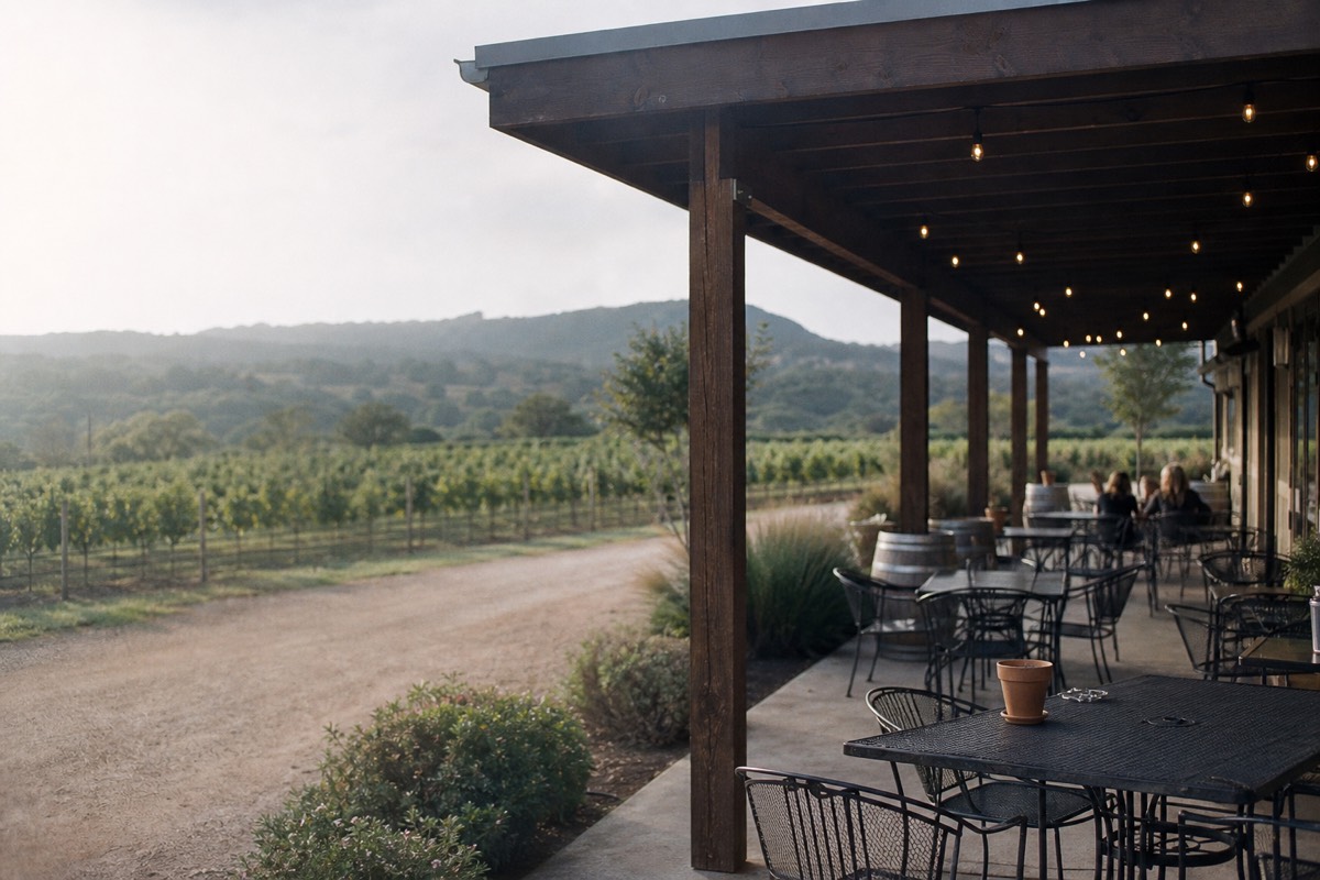 Winery tasting patio in the southern Texas Hill Country near Driftwood